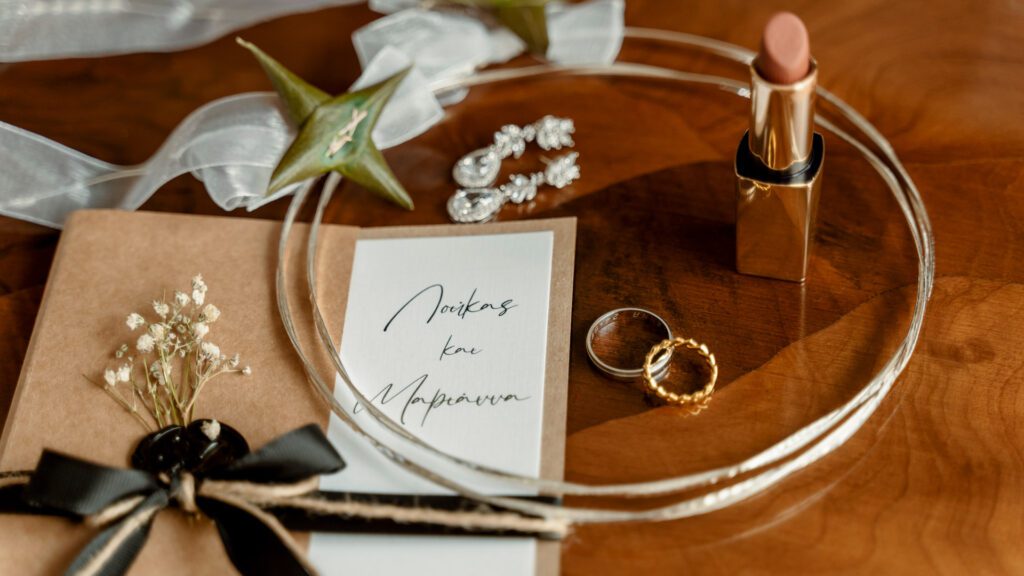 wedding details flat lay